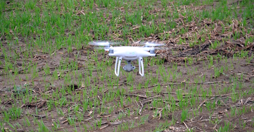 drone hovering over field