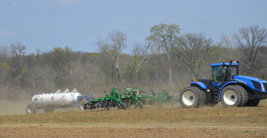 nitrogen fertilizer being applied in field