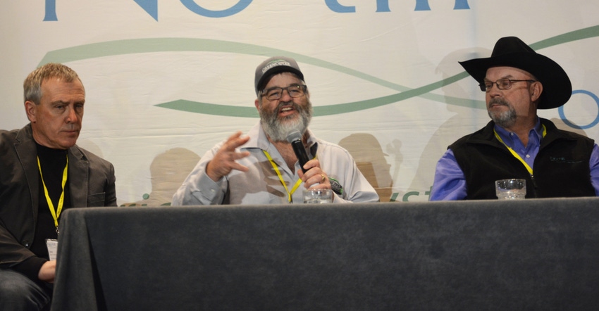 : Brian Berns (center) shares his thoughts on the growth of the soil health movement during a panel presentation at this year