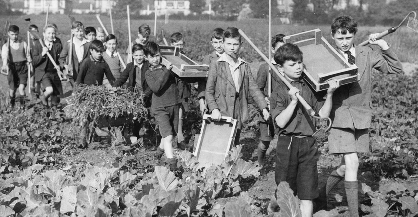 kids from 1940's in garden