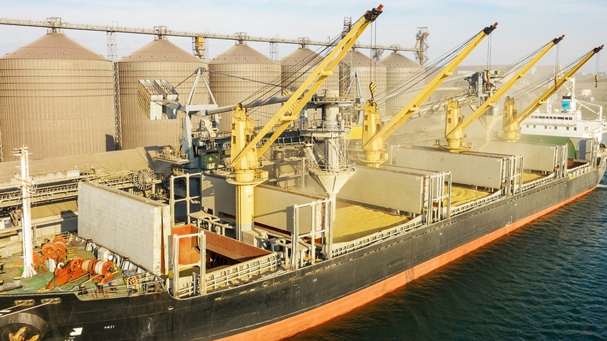 Ship getting loaded with corn for export Ship getting loaded with corn for export