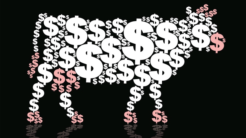 Illustration of a cow made of dollar signs