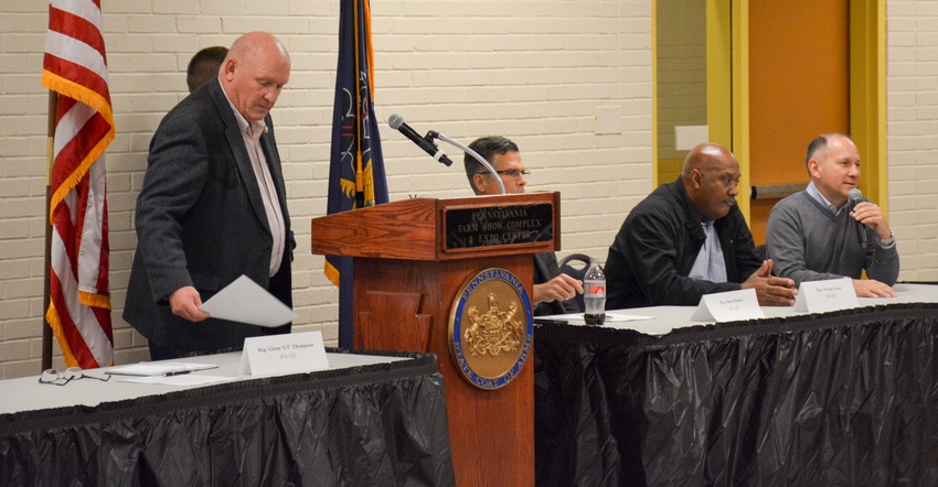 Glenn ‘GT’ Thompson, Dan Meuser, Dwight Evans and Lloyd Smucker during an agriculture listening session with farmers