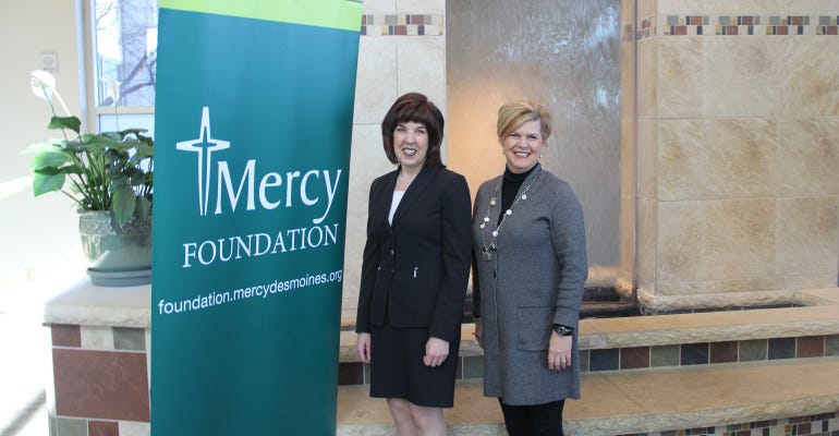 : Anne Hazlett (left), USDA assistant to the secretary for Rural Development, and Shannon Cofield (right), president, Mercy Foundation of Des Moines