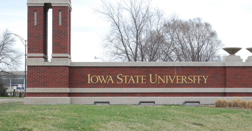 Iowa State University sign on brick entrance