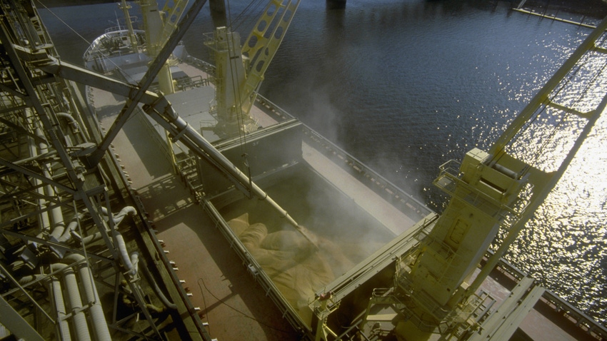 Wheat being loaded on a cargo ship Wheat being loaded on a cargo ship