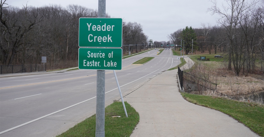 is an example of a two-part sign being deployed by the Iowa DNR to share knowledge about where creeks flow is an example of a two-part sign being deployed by the Iowa DNR to share knowledge about where creeks flow