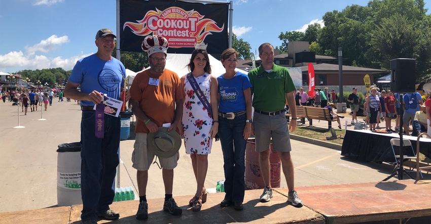 cookout contest winner Troy Anderson with Craig Hill, Anderson, Hannah Koellner, Kim Reynolds and Mike Naig