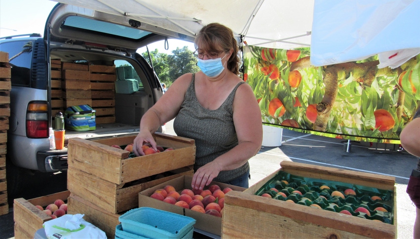 Karen Mills selling peaches