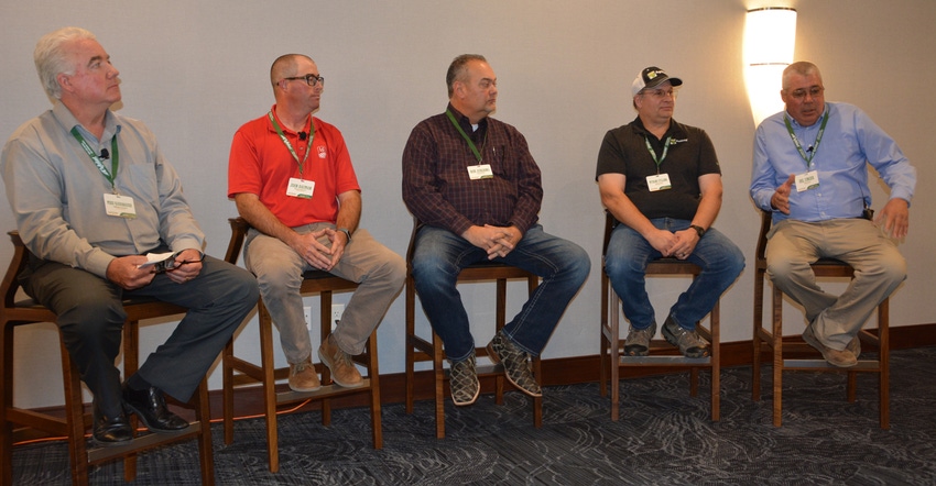 Mike Kavanaugh, John Bauman, Rod Jurgens, Myron Sylling and Del Unger speak at AgReliant’s Tar Spot Summit