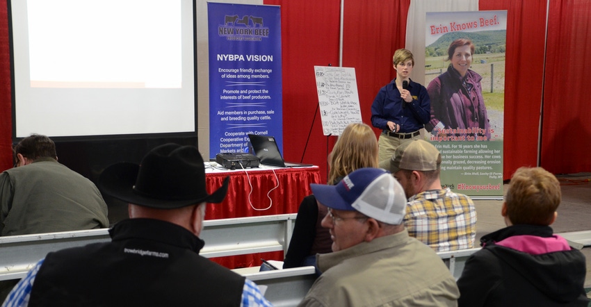 Members of the New York Junior Beef Producers share their experiences with visitors at the New York Farm Show 
