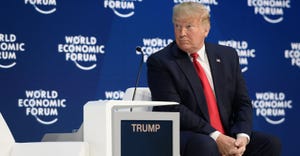 President Trump sits prior to delivering a speech at the World Economic Forum In Davos. 