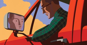 Photo illustration of man in a pickup