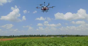 A UAV applying herbicides to a research field at Texas A&M University