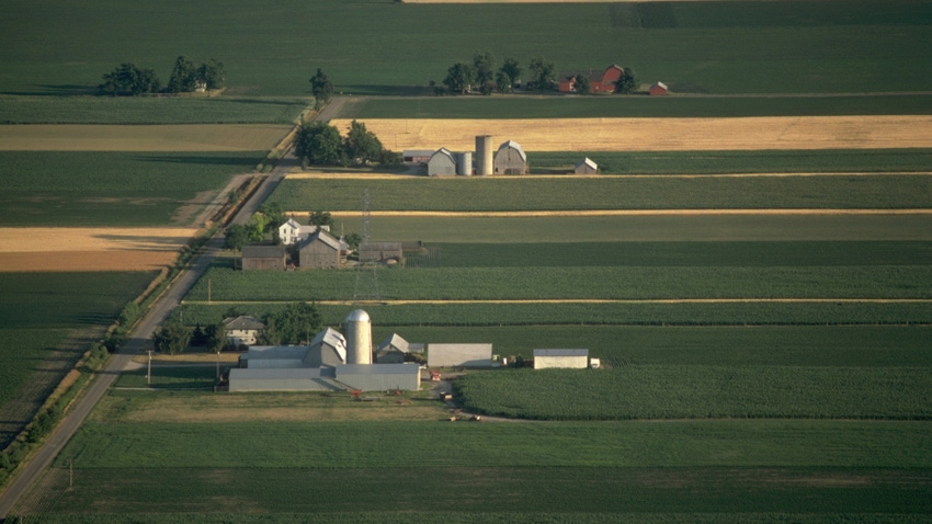  aerial view of farms and fields