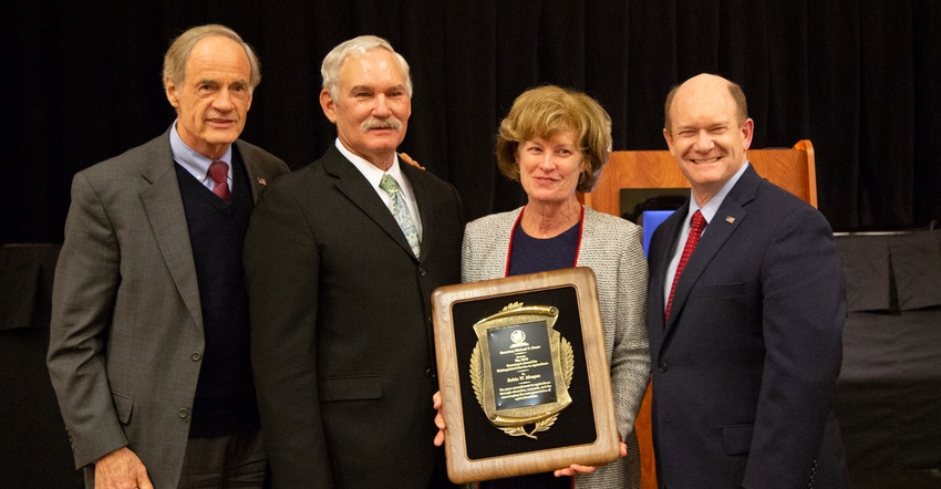 Sen. Tom Carper, Michael Scuse, Robin Morgan and Sen. Chris Coons