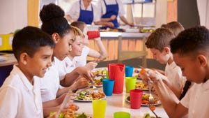Elementary students eating lunch in school cafeteria