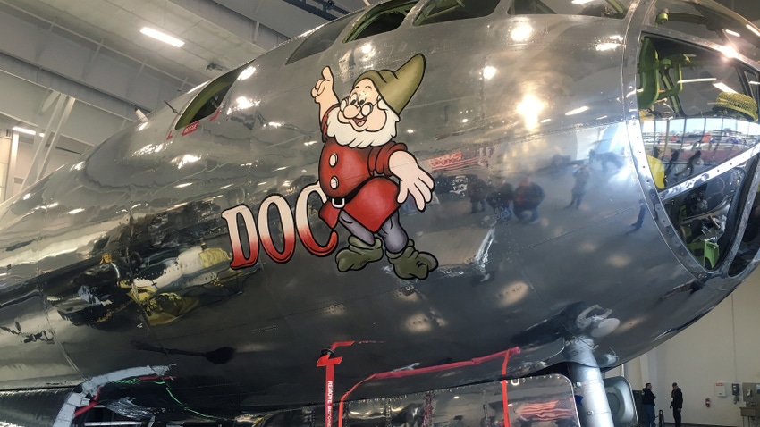 Disney dwarf character Doc illustration on exterior of plane