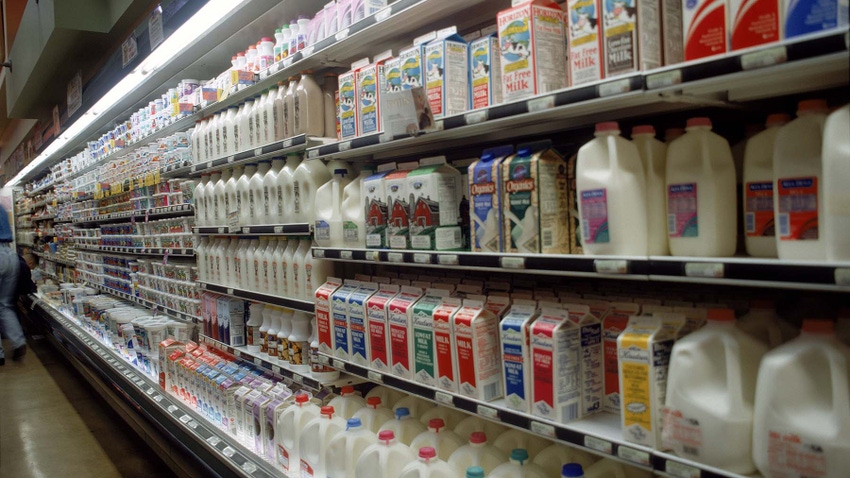 Assortment of milk in grocery store