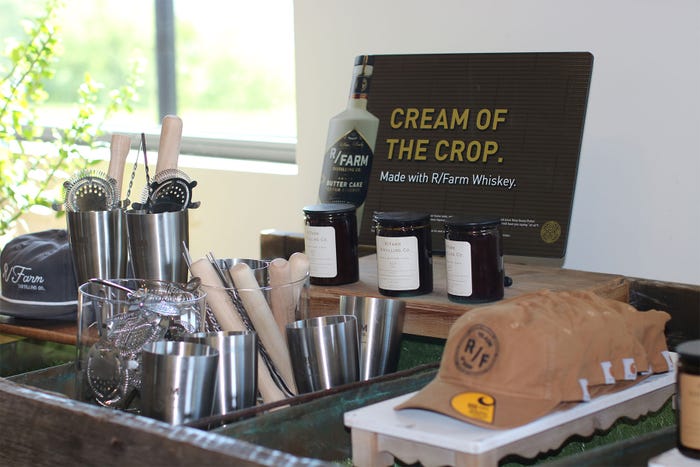 A table displaying R/Farm Distilling Co. products 