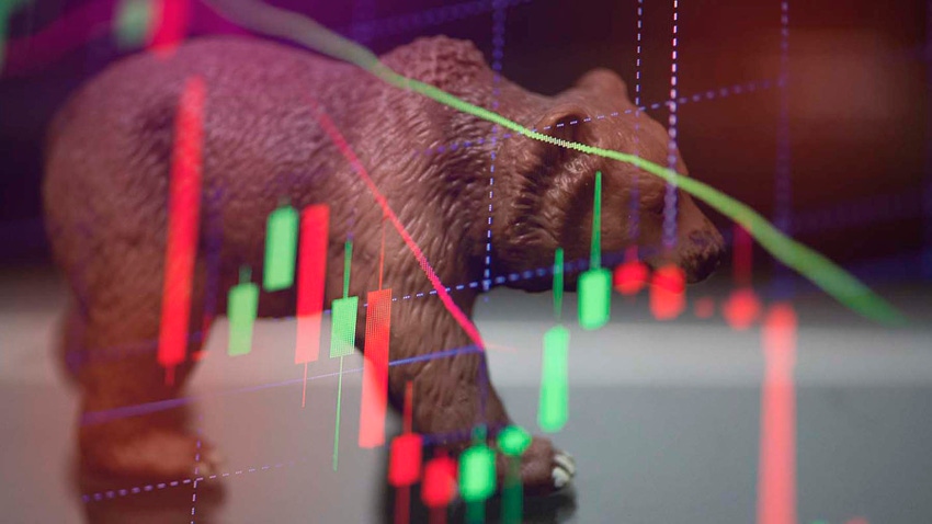 Market chart with bear figurine in background