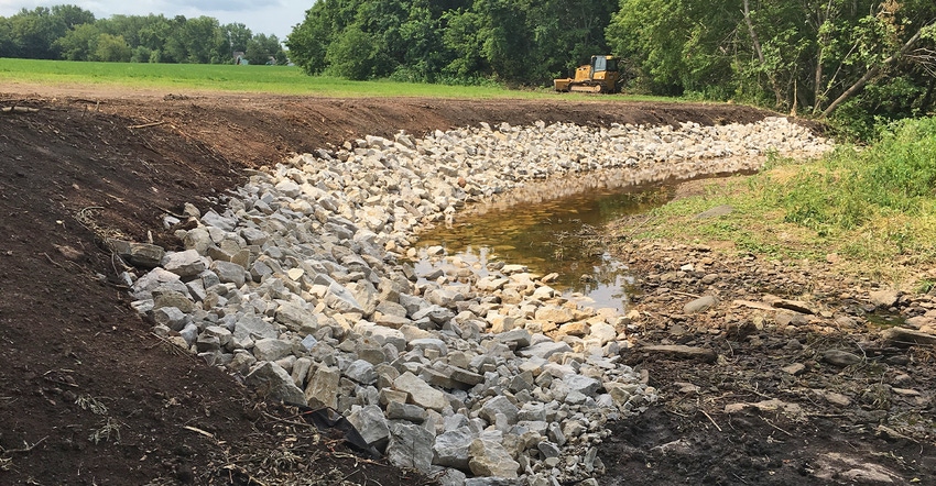 built-up stream bank helps to control erosion