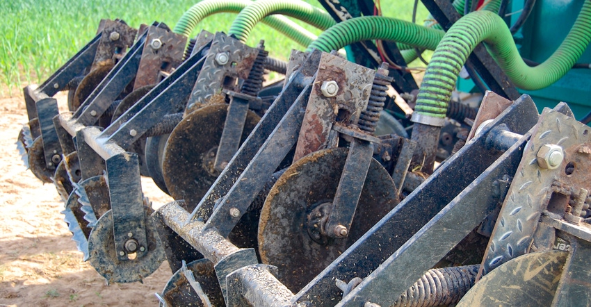 Closeup of manure injection equipment