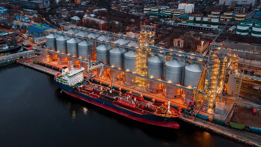 Ship at grain terminal at night Ship at grain terminal at night