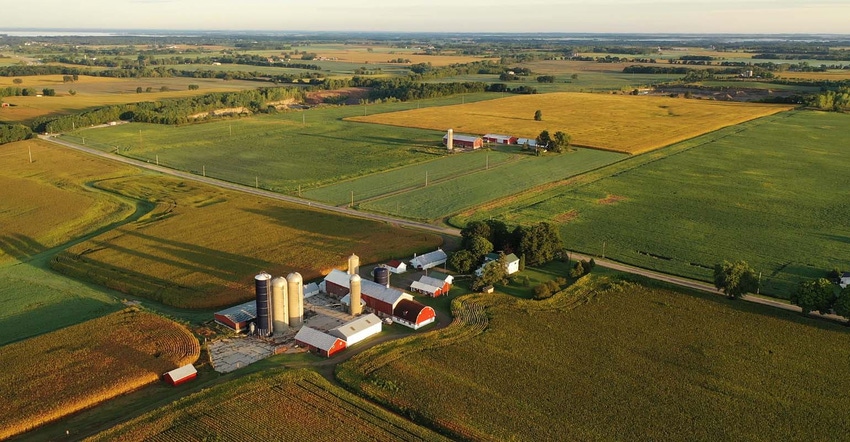 aerial view of a farm in fall