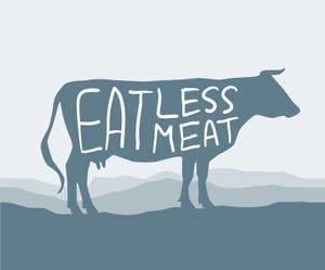 Cow art with "eat less meat" on side