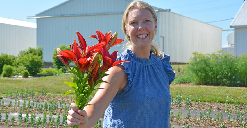 Lyndsay Ploehn, farm florist and marketing manager at Anderson Flower Farm works with farm-grown flowers 