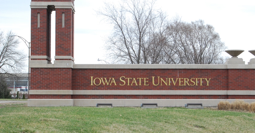 Iowa state university sign on brick wall