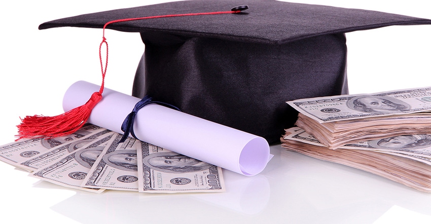 diploma, mortarboard and cash