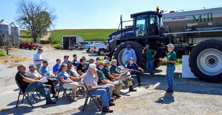 Ben Hushon of The Mill talks to a group of farmers gathered outside at a Pennsylvania 4R Alliance event