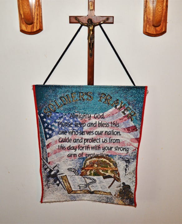 embrodiered soldier prayer wall hanging