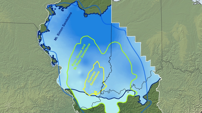 map of Illinois and the Mount Simon Sandstone geological formation map of Illinois and the Mount Simon Sandstone geological formation