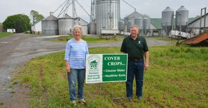 Jeff and Sue Frey standing on their farming operation property