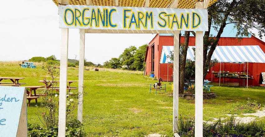 Handmade sign at organic farm stand