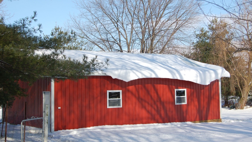  Snow-covered red barn