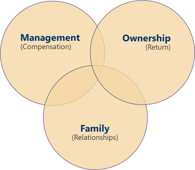 The 3 circles of family business venn diagram with management, ownership and family.