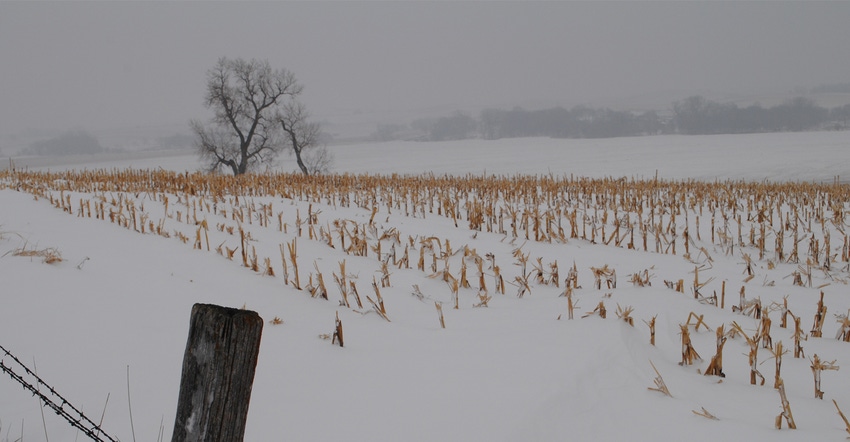 Farmland covered in snow