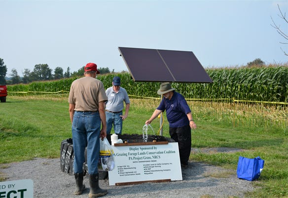 A solar-powered watering system by the Natural Resources Conservation Service will be outside the J.D. Harrington Building at Ag Progress Days
