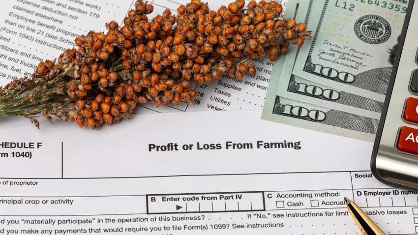 sorghum on top of a profit or loss from farming paper