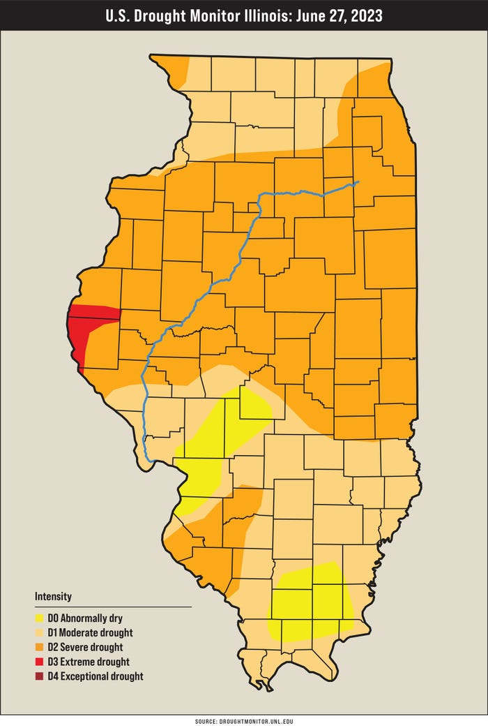 U.S. Drought Monitor map of Illinois from June 27, 2023