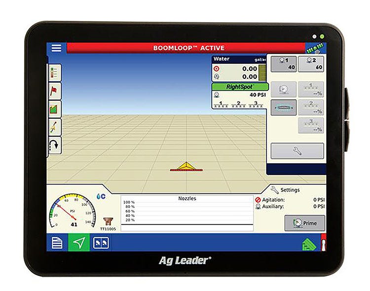 A digital screen with Ag Leader's BoomLoop program
