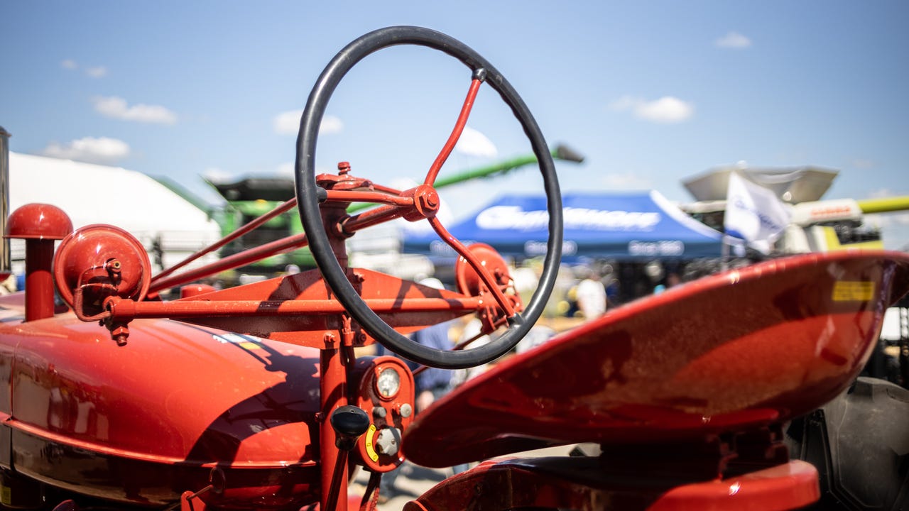Close up of the steering wheel and seat of Max Armstrong's 1953 Super M