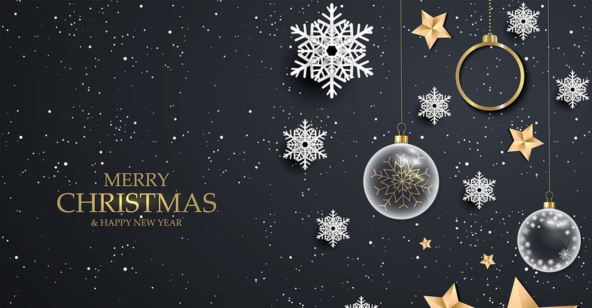 Black Christmas background with white snowflakes, festive Christmas background with shining gold balls, stars