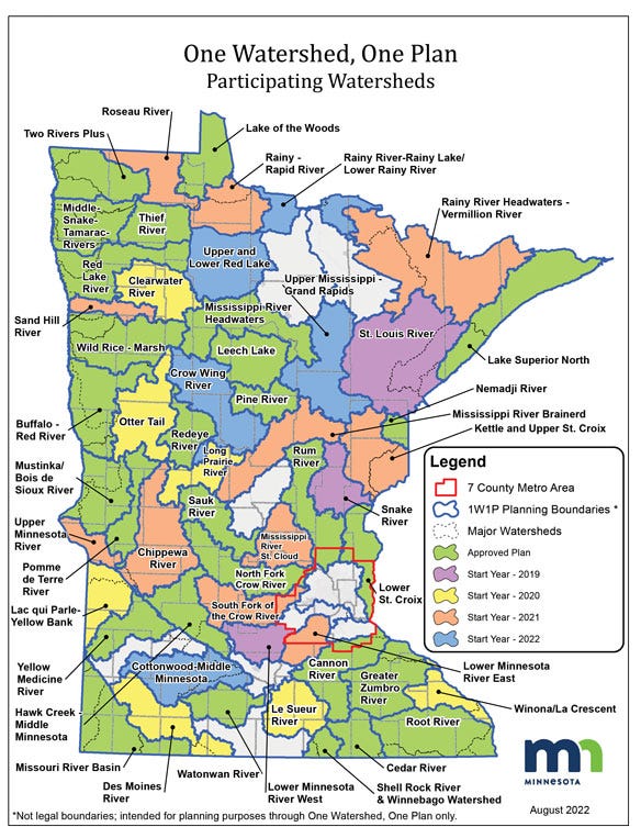 Map of Minnesota counties participating in watersheds