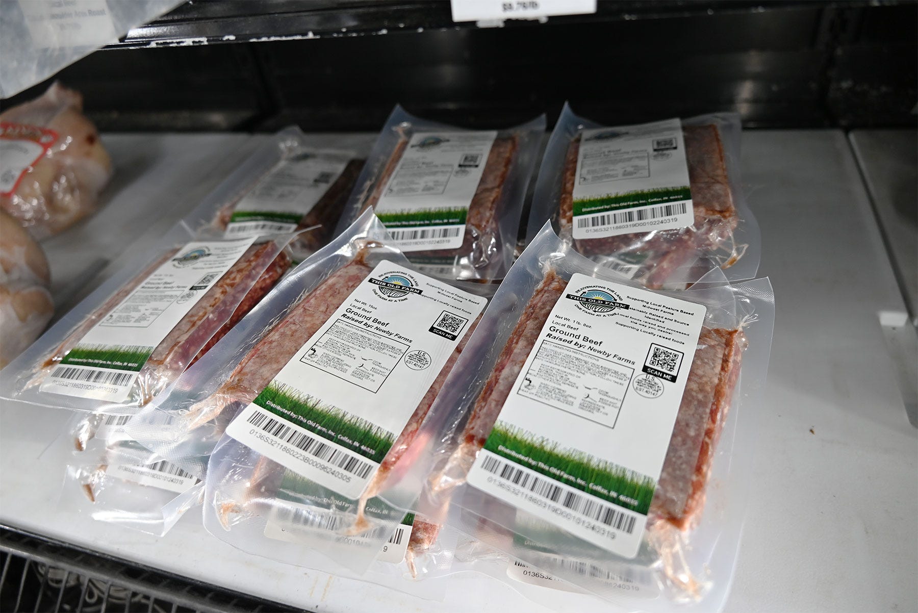 Packaged ground beef on a counter