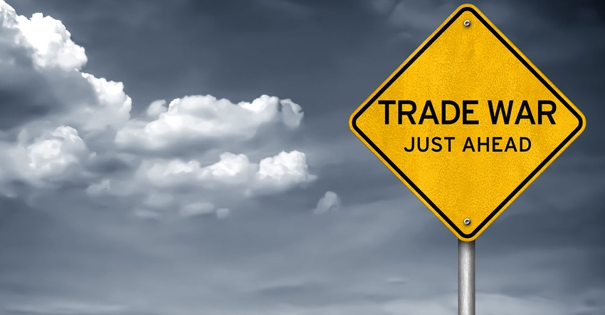Street sign that says Trade War just ahead